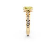 Fancy Yellow Oval Cut Diamond Solitaire Ring Set in Yellow gold with Channel Set Band and Prong Setting