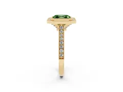 Fancy Green Asscher Cut Diamond Halo Milgrain Pavé Band Ring Set in Yellow gold with Prong Setting