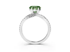 Fancy Green Heart Cut Diamond Twist Pavé Solitaire Engagement Ring Set in White gold with Prong Setting