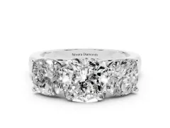 Cushion Cut Diamond Three-Stone Ring Set in Silver with Plain Polished Band