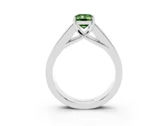 Fancy Green Emerald Cut Diamond Solitaire Ring Set in Silver with Channel-Set Accent Stones and Prong Setting