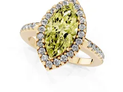 Fancy Yellow Marquise Cut Diamond Pavé Halo Ring Set in Yellow gold with Prong Setting
