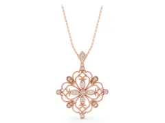 Vintage-Inspired Floral Diamond Pendant Set in Rose gold with Pavé Scrollwork