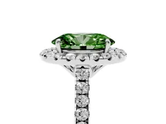 Fancy Green Oval Cut Diamond Pavé Halo Engagement Ring Set in Silver with Pavé Band and Prong Setting