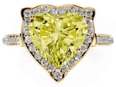 Fancy Yellow Heart Cut Diamond Halo Ring Set in Yellow gold with Pavé-Lined Shoulders and Prong Setting