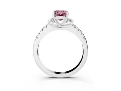 Fancy Pink Emerald Cut Diamond Three-Stone Pavé Ring Set in Silver with Prong Setting