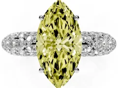 Fancy Yellow Marquise Cut Diamond Pavé Band Solitaire Ring Set in White gold with Close-Set Accent Stones and Prong Setting