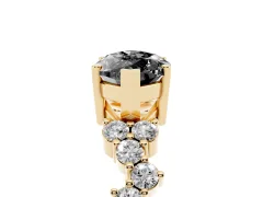 Fancy Black Marquise Cut Diamond Ring Set in Yellow gold with Scattered Round Accents