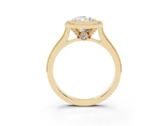 Radiant Cut Diamond Halo Milgrain Pavé Band Ring Set in Yellow gold with Prong Setting