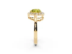 Fancy Yellow Heart Cut Diamond Halo Cluster Engagement Ring Set in Yellow gold with Solitaire Band and Prong Setting