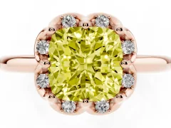 Fancy Yellow Cushion Cut Diamond Round Cluster Halo Ring Set in Rose gold with Solitaire Band and Prong Setting