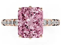 Fancy Pink Radiant Cut Diamond Solitaire Engagement Ring Set in Rose gold with Pavé Band and Prong Setting