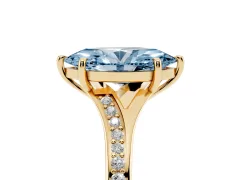 Fancy Blue Marquise Cut Diamond Solitaire Ring Set in Yellow gold with Pavé Accent Band and Classic Prong Setting