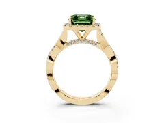 Fancy Green Asscher Cut Diamond Halo Twist Band Solitaire Ring Set in Yellow gold with Prong Setting