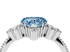 Fancy Blue Heart Cut Diamond Cluster Ring Set in Silver with Beaded Band