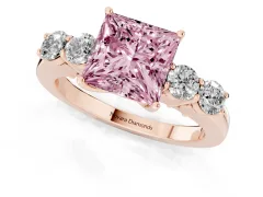 Fancy Pink Princess Cut Diamond Five-Stone Prong Set Band Ring Set in Rose gold with Polished Band