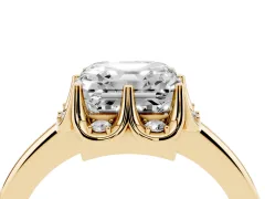 Asscher Cut Diamond Round Cluster Halo Ring Set in Yellow gold with Solitaire Band and Prong Setting
