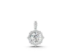 Round Diamond Halo Pendant Set in White gold with Milgrain Prong Setting
