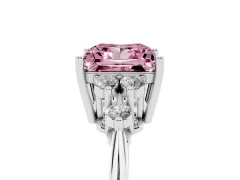 Fancy Pink Princess Cut Diamond Cluster Ring Set in Platinum with Plain Band and Prong Setting