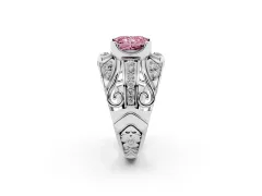 Fancy Pink Radiant Cut Diamond Art Deco Ring Set in White gold with Pavé Split Shank