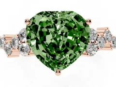 Fancy Green Heart Cut Diamond Ring Set in Rose gold with Scattered Round Accents