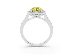 Fancy Yellow Round Cut Diamond Halo Ring Set in Silver with Pavé-Lined Shoulders and Prong Setting