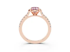 Fancy Pink Emerald Cut Diamond Solitaire Ring Set in Rose gold with Pavé Band and Floral Prong Setting
