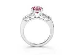 Fancy Pink Round Cut Diamond Five-Stone Prong Set Ring Set in Platinum with Classic Band