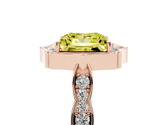 Fancy Yellow Princess Cut Diamond Halo Engagement Ring Set in Rose gold with Milgrain Band and Prong Setting