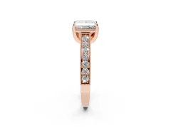 Princess Cut Diamond Solitaire Ring Set in Rose gold with Milgrain-Edged Pavé Band and Prong Setting