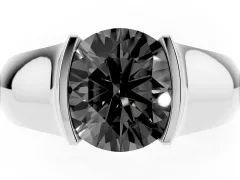 Fancy Black Round Cut Diamond Bezel Solitaire Ring Set in Platinum with Wide Band