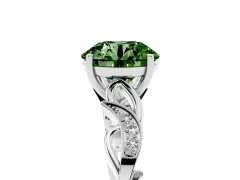 Fancy Green Round Cut Diamond Vine Band Solitaire Ring Set in White gold with Milgrain Prong Setting