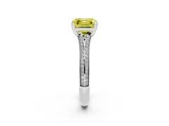 Fancy Yellow Asscher Cut Diamond Split Shank Pavé Engagement Ring Set in White gold with Prong-Set Center Stone