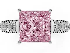 Fancy Pink Princess Cut Diamond Solitaire Ring Set in White gold with Cut-Down Micro Pavé Band and Prong Setting