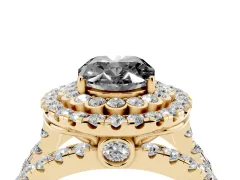 Fancy Black Oval Cut Diamond Double Halo Ring Set in Yellow gold with Round Pavé Split Shank