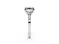 Fancy Pink Emerald Cut Diamond Three-Stone Ring Set in White gold with Pavé Band and Smaller Side Stones
