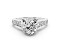 Heart Cut Diamond Solitaire Pavé Engagement Ring Set in Platinum with Prong Setting