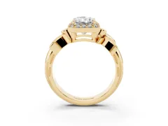 Radiant Cut Diamond Halo Floral Band Ring Set in Yellow gold with Prong Setting