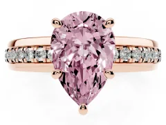 Fancy Pink Pear Cut Diamond Solitaire Ring Set in Rose gold with Channel Set Band and Prong Setting