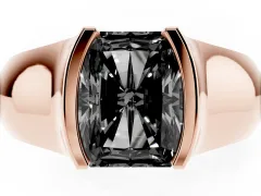 Fancy Black Radiant Cut Diamond Bezel Solitaire Ring Set in Rose gold with Wide Band