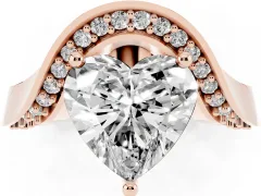 Heart Cut Diamond Solitaire Engagement Ring Set in Rose gold with Pavé Shoulders
