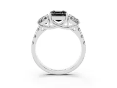 Fancy Black Asscher Cut Diamond Three-Stone Ring Set in Silver with Pavé Band
