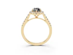 Fancy Black Marquise Cut Diamond Halo Pavé Engagement Ring Set in Yellow gold with Prong Setting