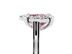 Fancy Pink Heart Cut Diamond Cluster Halo Solitaire Ring Set in White gold with Prong Setting