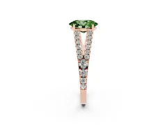 Fancy Green Oval Cut Diamond Split Shank Pavé Engagement Ring Set in Rose gold with Prong-Held Center Stone