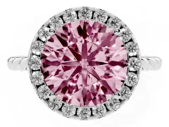 Fancy Pink Round Cut Diamond Halo Ring Set in Platinum with Plain Twisted Band