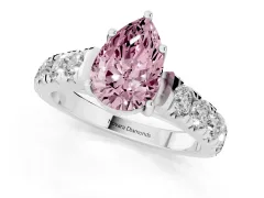 Fancy Pink Pear Cut Diamond Solitaire Ring Set in White gold with Cut-Down Micro Pavé Band and Prong Setting