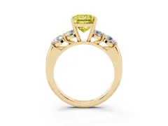 Fancy Yellow Princess Cut Diamond Five-Stone Prong Set Ring Set in Yellow gold with Classic Band