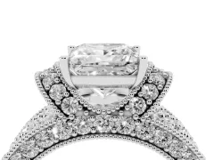 Princess Cut Diamond Milgrain Halo Pavé Engagement Ring Set in Platinum with Prong Setting