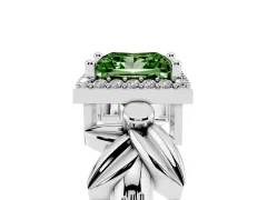 Fancy Green Princess Cut Diamond Halo Floral Band Ring Set in Platinum with Prong Setting